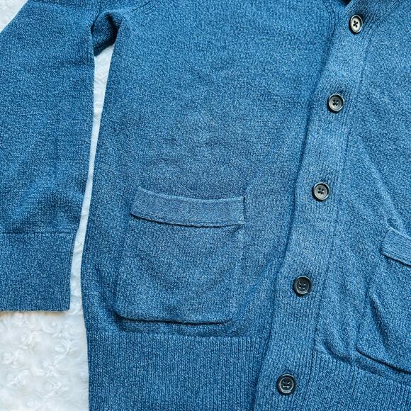 Banana Republic Mens Cotton Slub Shawl Texture Yoke Heather Blue Button Cardigan - Picture 5 of 10